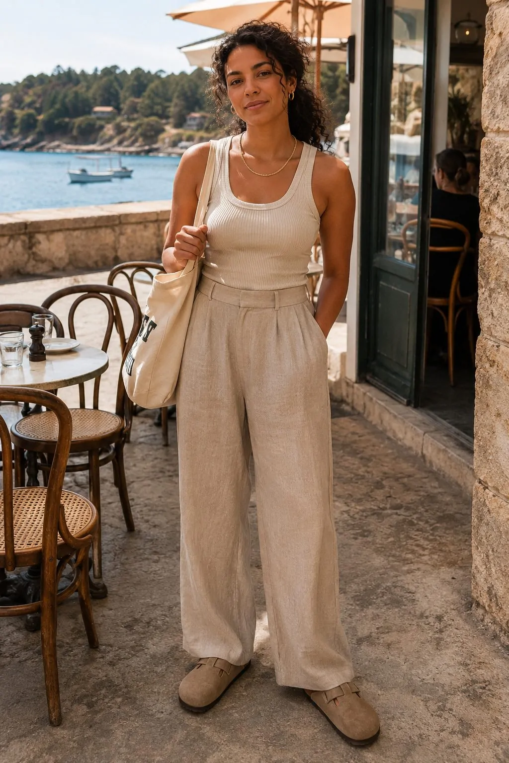 #1 - Ribbed Tank and Wide-Leg Linen Trousers - Salty Granola Outfit Ideas