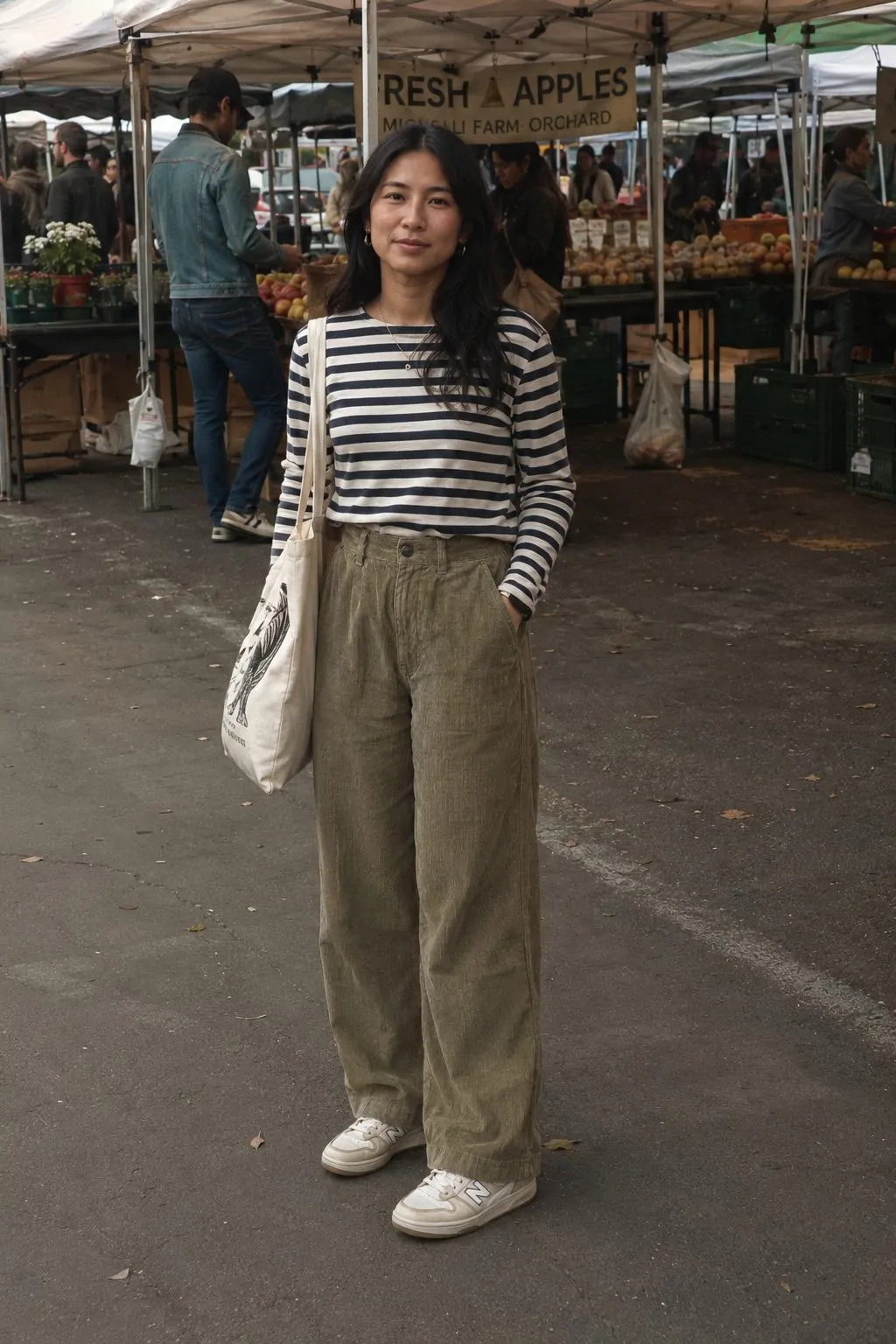#4 - Breton Stripe Top and High-Waist Corduroy Trousers - Salty Granola Outfit Ideas