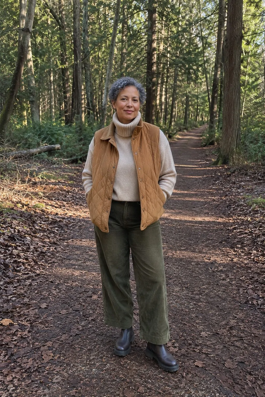 #8 - Quilted Vest and Corduroy Trousers (Winter Outfit) - Salty Granola Outfit Ideas