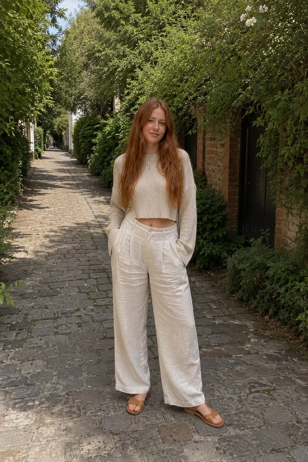 #10 - Knit Crop Sweater and Linen Wide-Leg Trousers - Salty Granola Outfit Ideas