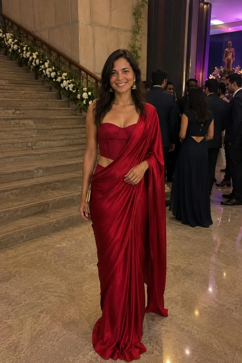 Saree with corset blouse