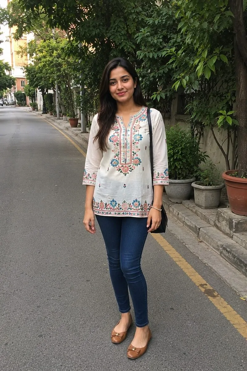 short kurti with jeans