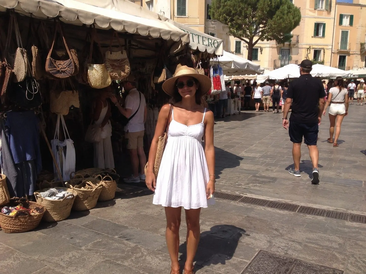 Vacation outfit accessories straw hat and woven bag