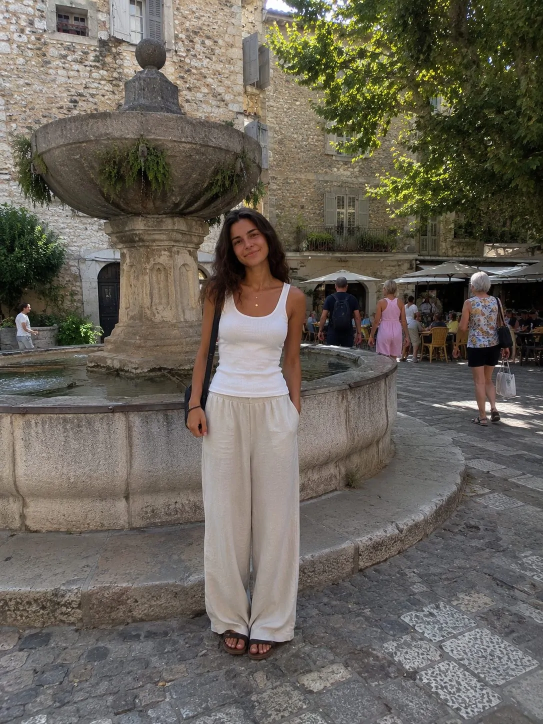 Midi skirt fitted top vacation outfit ideas