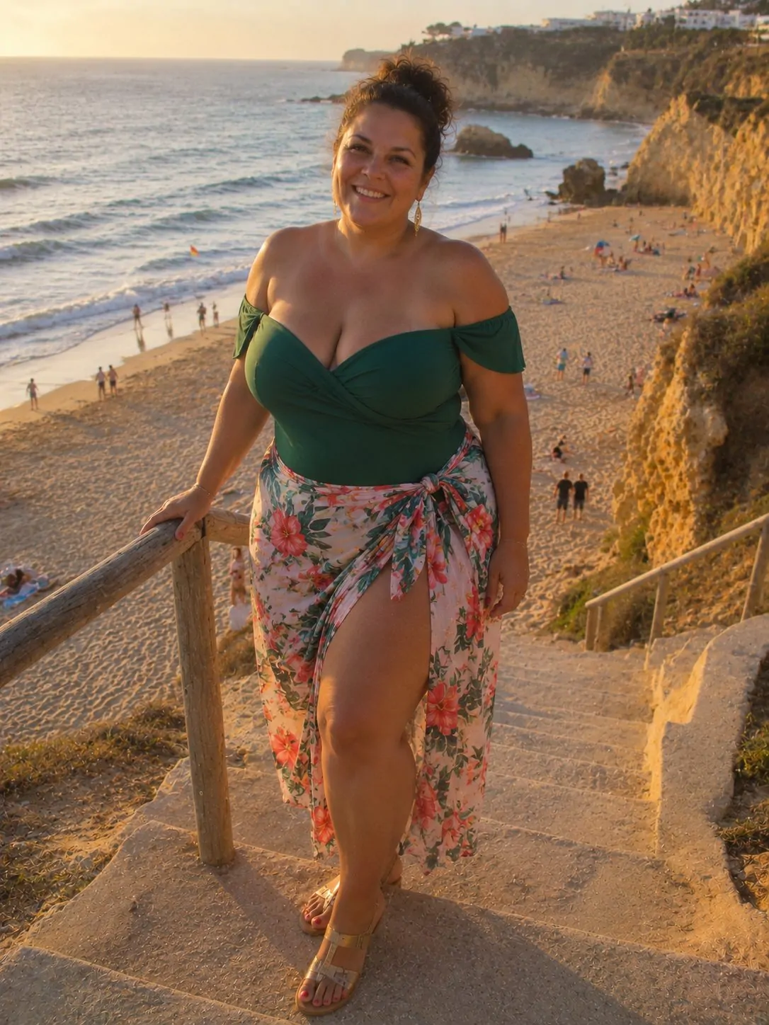 Off-Shoulder Swimsuit with a Wrap Skirt