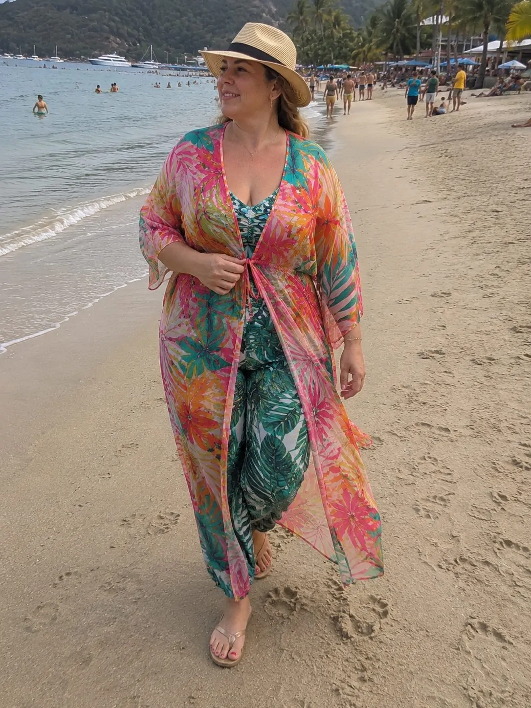 Printed Bikini with a Sheer Kimono