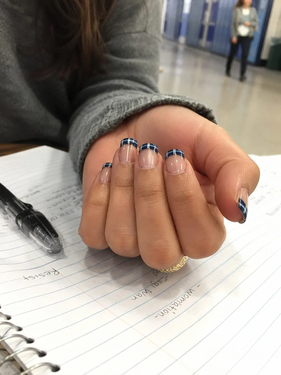 Navy Plaid French Tips