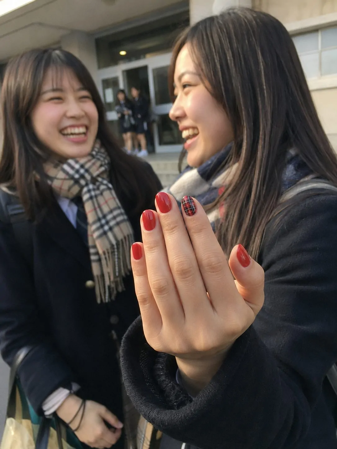 Red Plaid Accent Nail