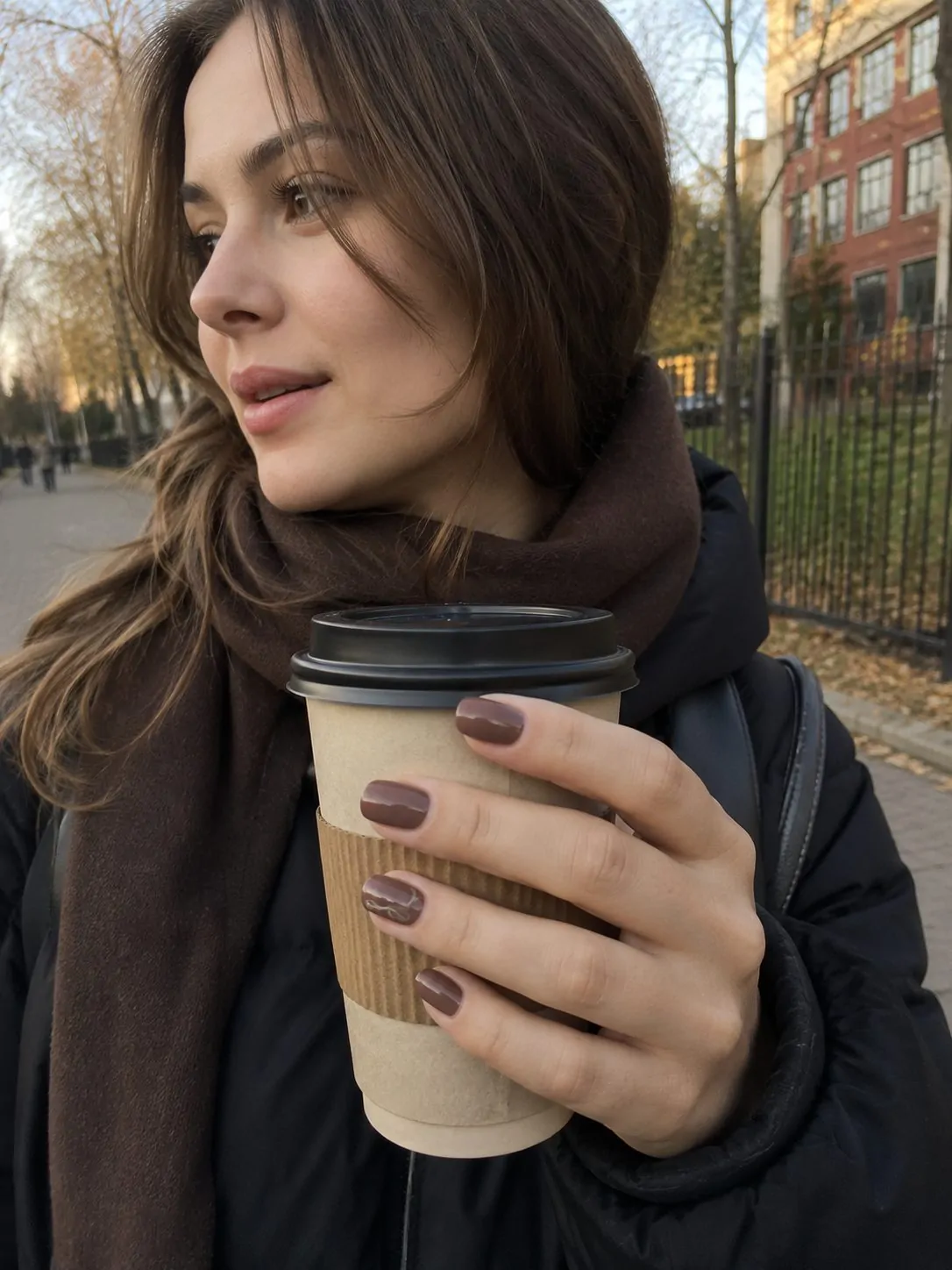 Mocha Latte Nails with a Milk-Foam Swirl