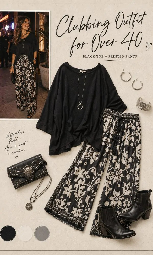 Black Oversized Top With Printed Wide-Leg Pants