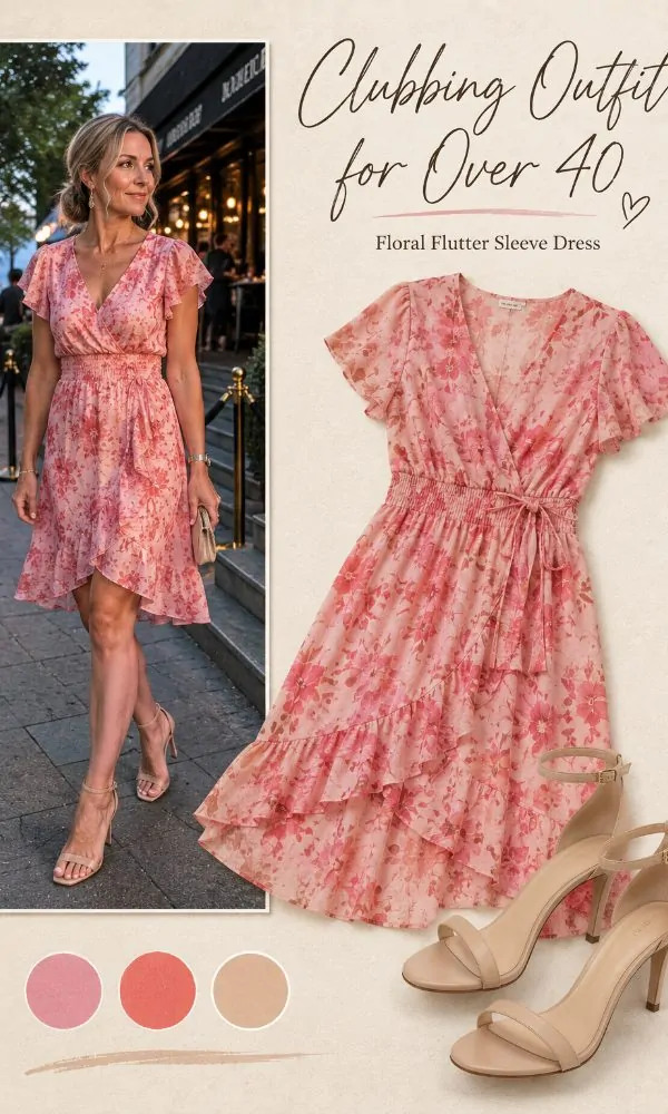 Floral Print Flutter Sleeve Dress