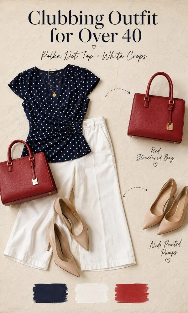 Polka Dot Top With White Wide-Leg Crops