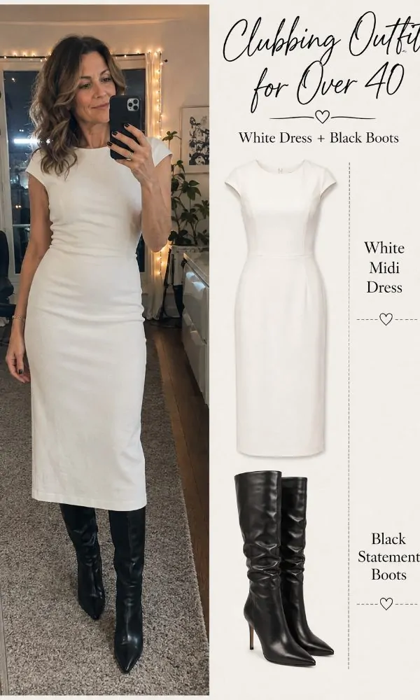 White Dress With Statement Black Boots