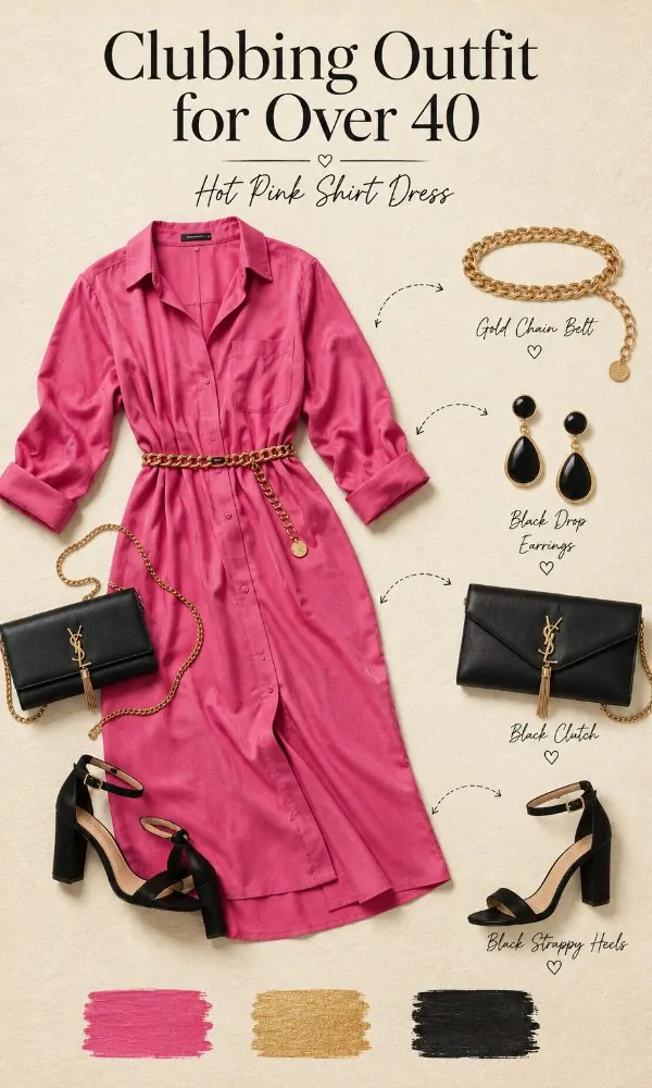 Hot Pink Shirt Dress With Chain Belt