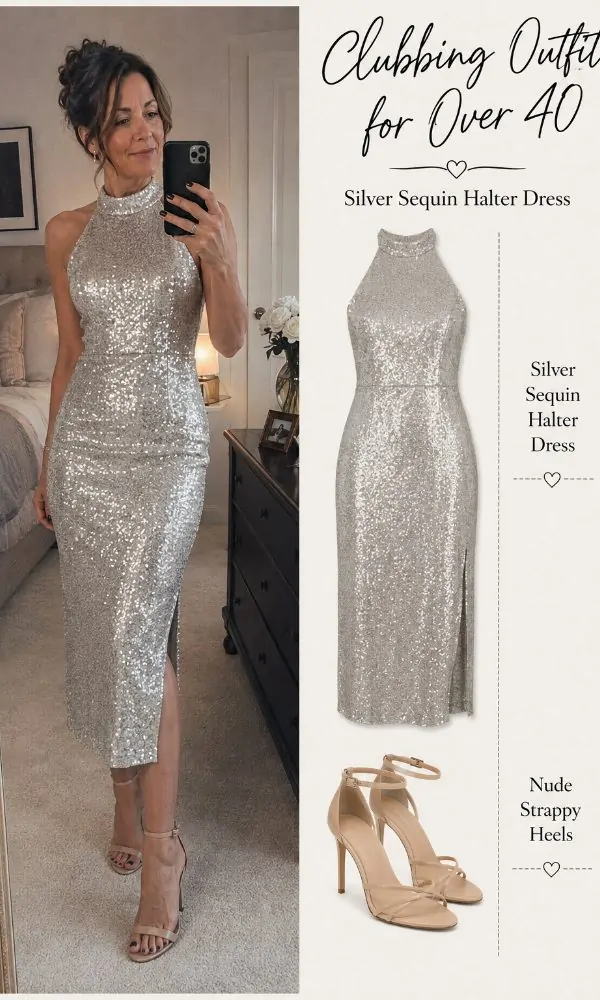 Silver Sequin Halter Dress