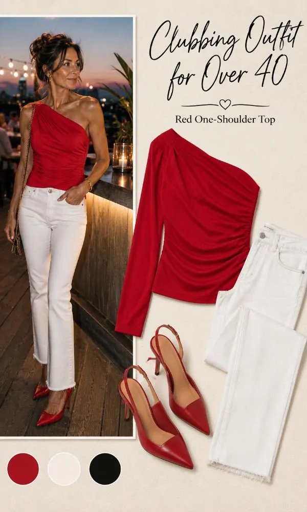 Red One-Shoulder Top With White Jeans