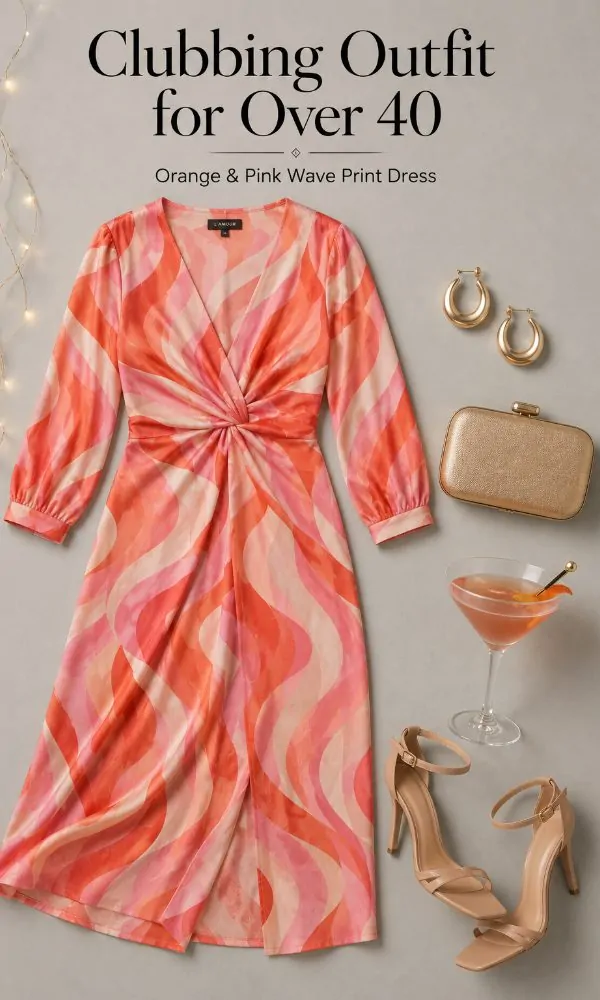 Orange And Pink Wave Print Dress