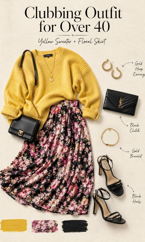 Yellow Knit Sweater With Floral Midi Skirt