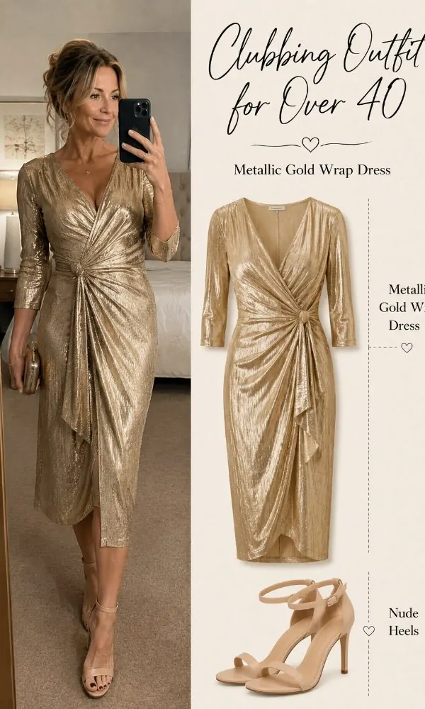 Metallic Gold Wrap Dress