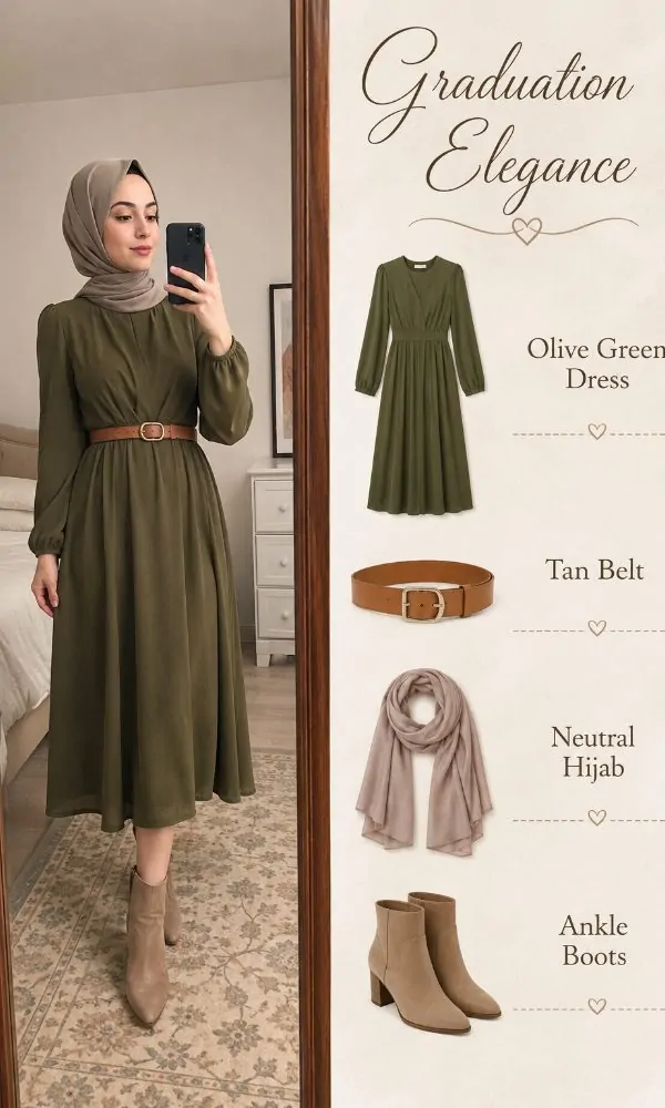 Olive Green Dress with Contrasting Belt