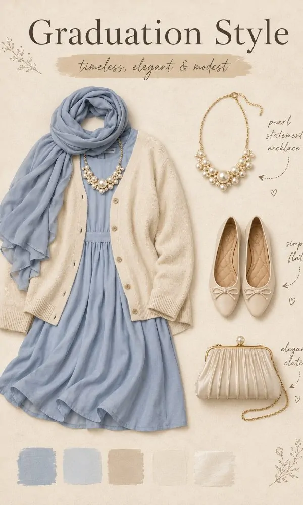 Soft Blue Hijab with Statement Necklace