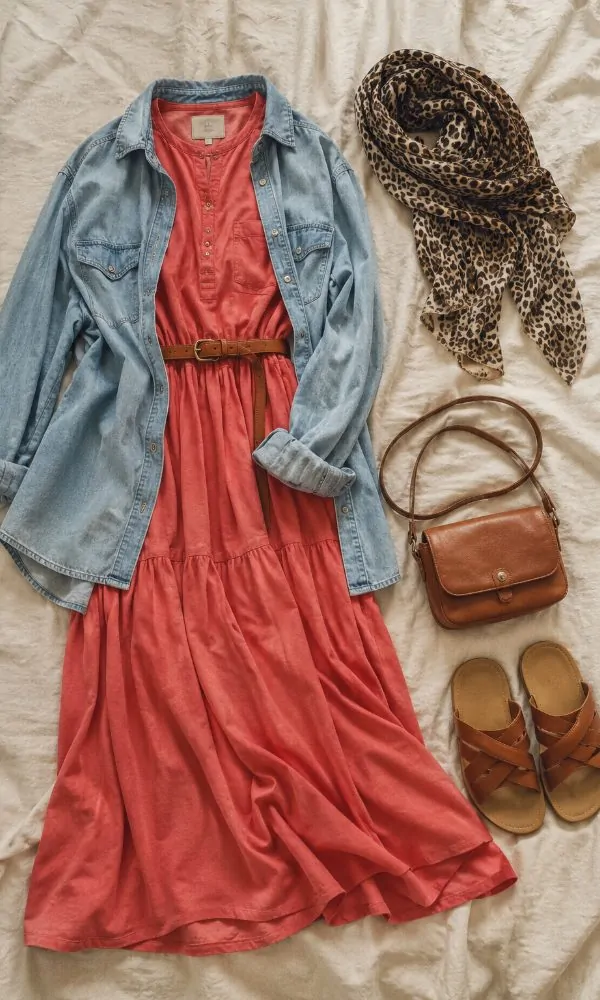 Coral Maxi with Leopard Print Hijab