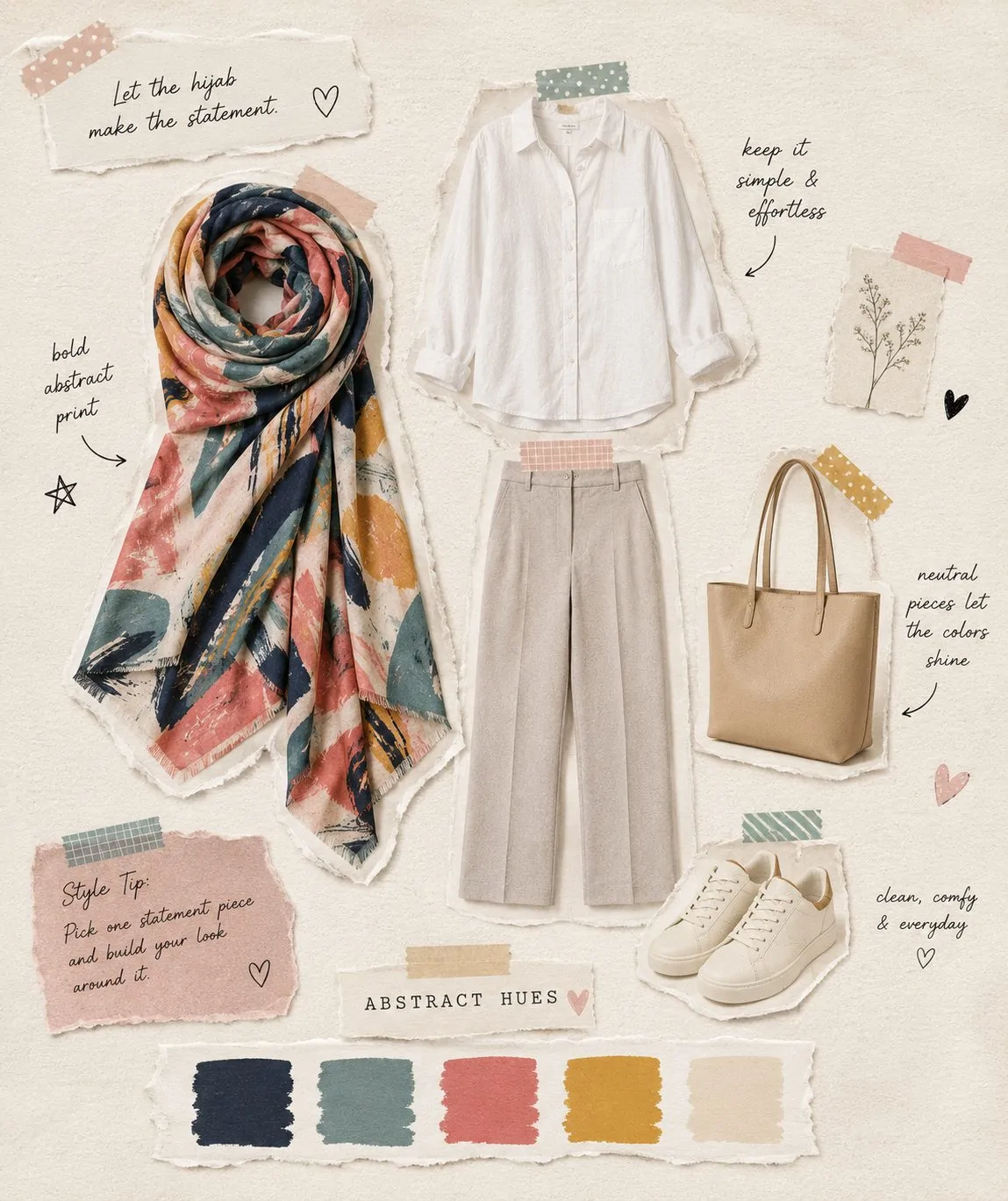 Abstract print hijab statement piece collage