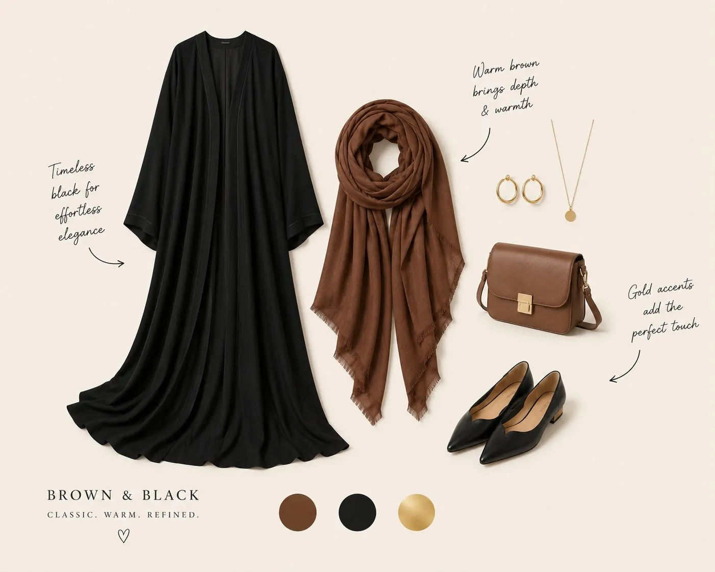 Brown hijab with black abaya collage