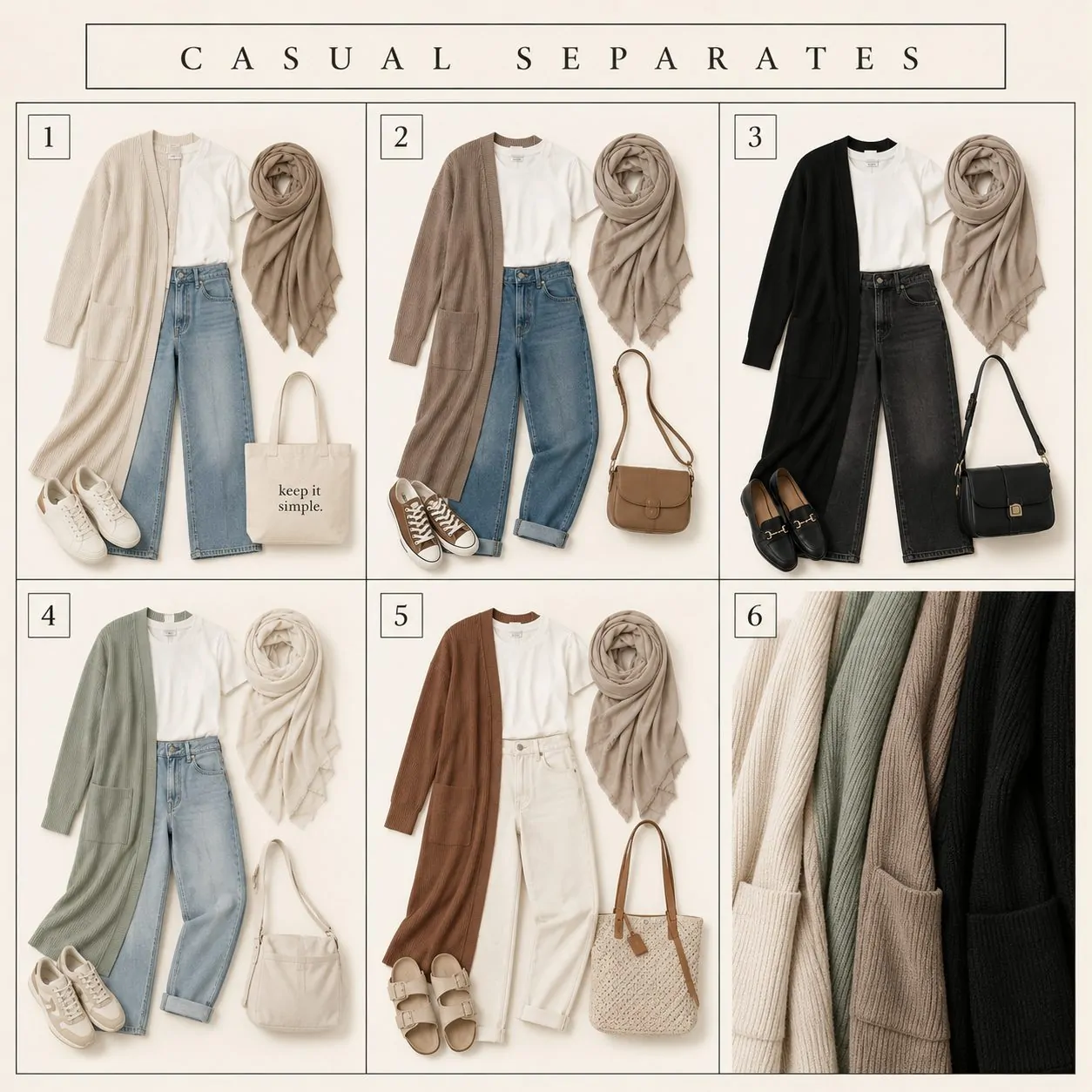 Casual separates with long cardigan hijab outfit collage