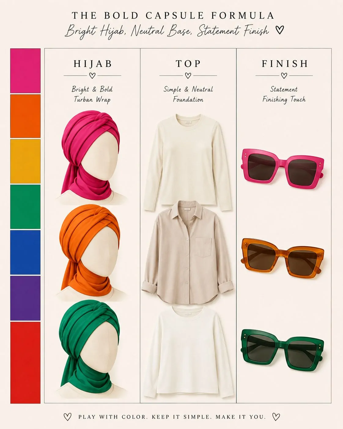 Colorful turban style hijab with statement sunglasses collage