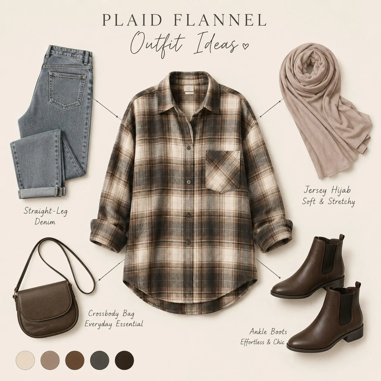 Oversized plaid flannel shirt with crossbody bag collage