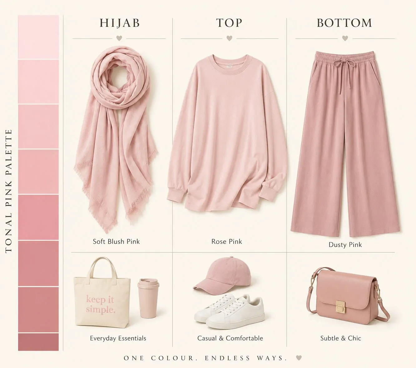 Pink tonal casual hijab outfit collage