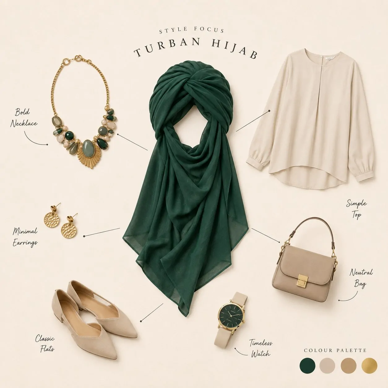 Statement necklace with turban style hijab collage