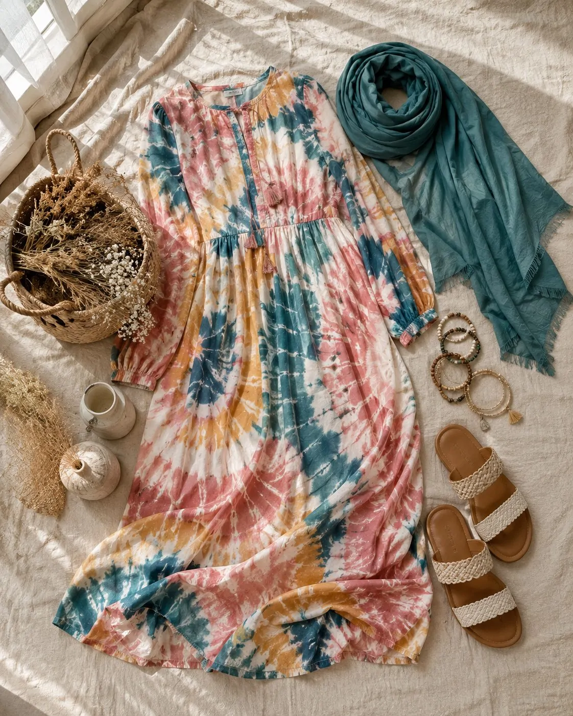 Tie-dye maxi dress hijab outfit collage