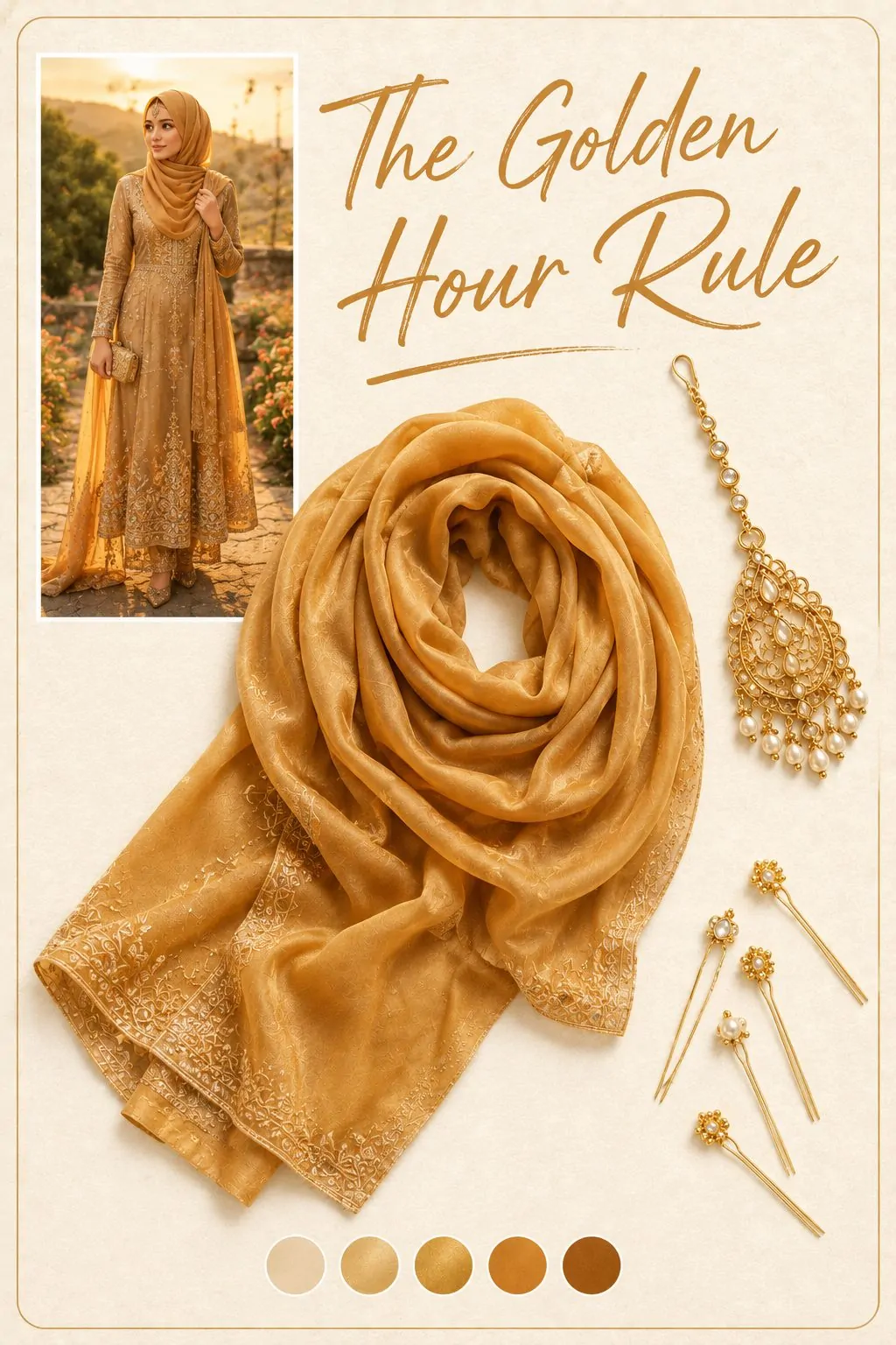 Golden hour hijab and maang tikka lifestyle moodboard