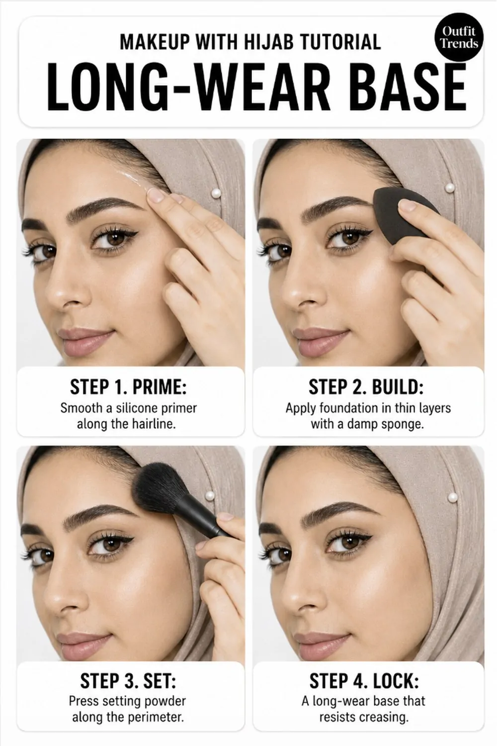 Long-wear base and priming around the hairline for hijab makeup