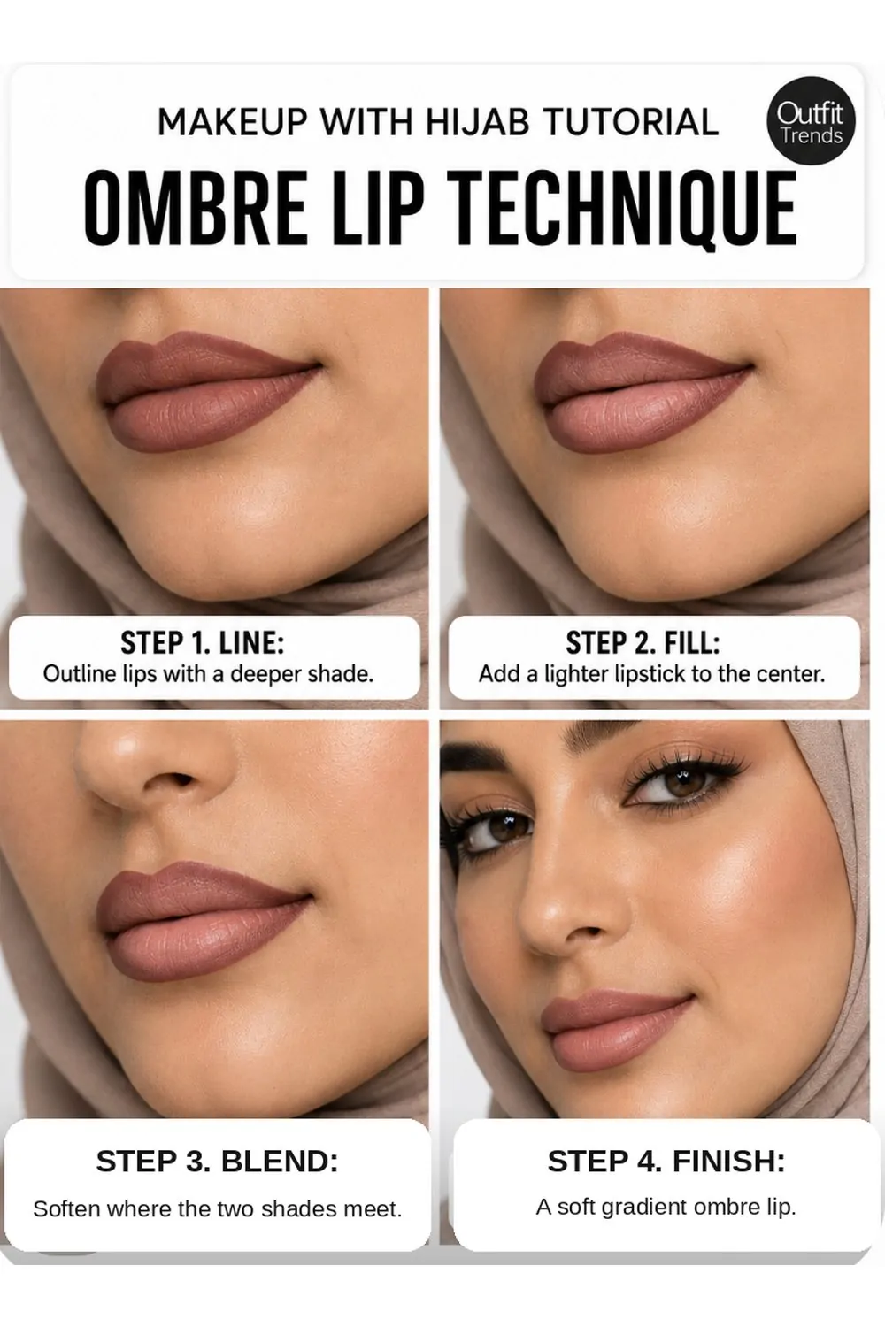 Ombre lip technique for color that doesn't transfer onto hijab fabric