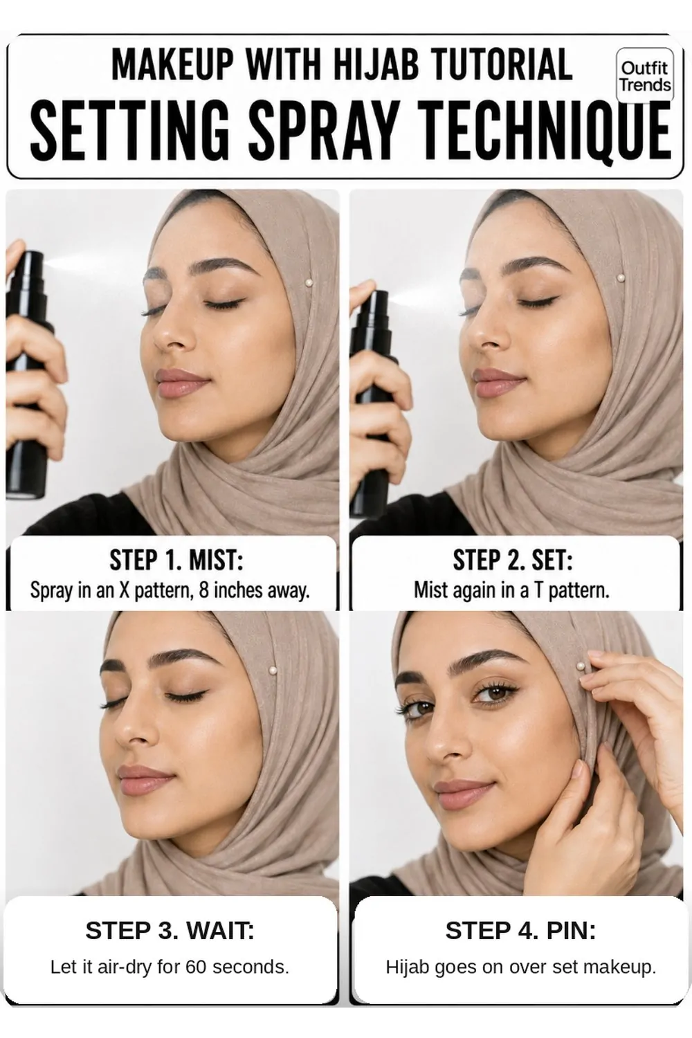 Setting spray technique for all-day humidity proofing under hijab