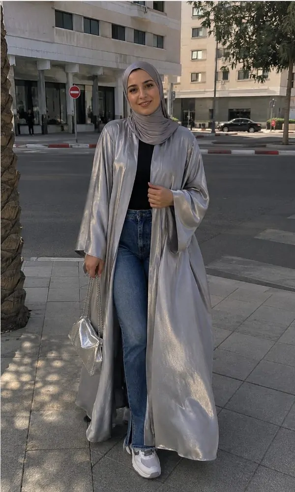 Metallic Open Abayas with Denim