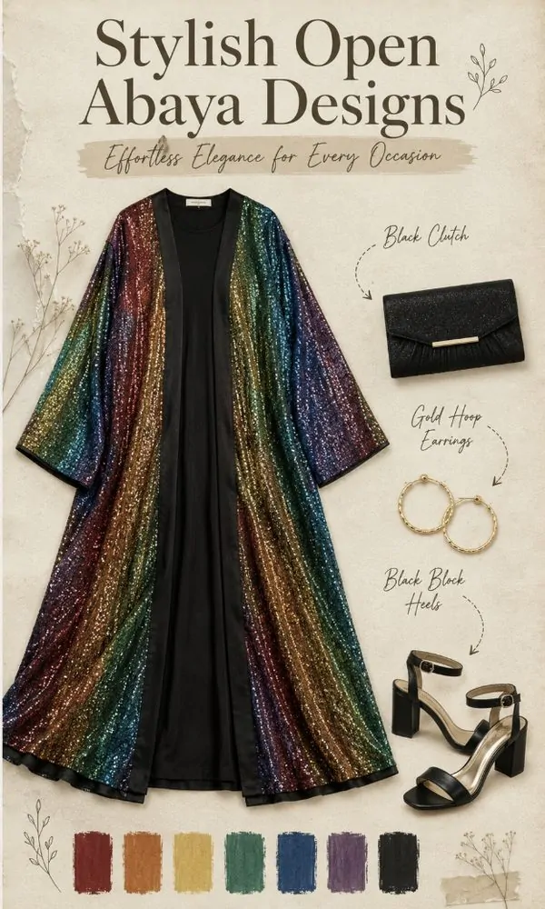 Rainbow Sequin Open Abaya