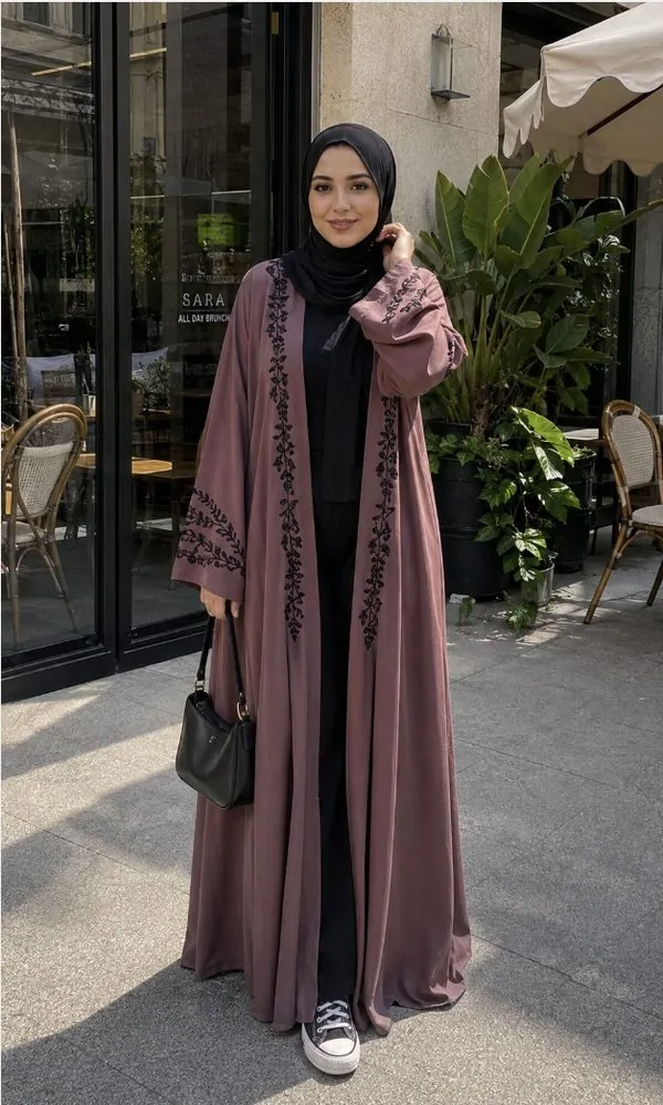 Embroidered Open Abayas with Color Blocking