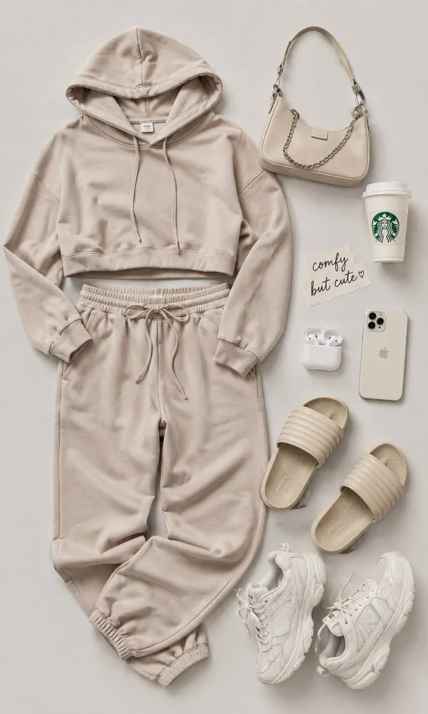 Cropped hoodie with joggers outfit for teenage girls