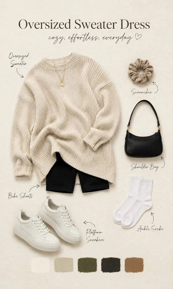 Oversized sweater with bike shorts outfit for teenage girls