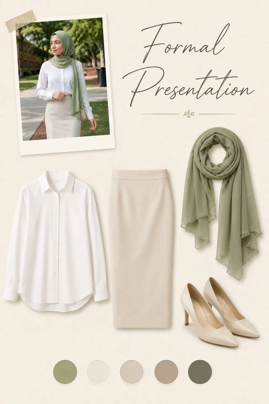 Chiffon Hijab With a Button-Down and Pencil Skirt