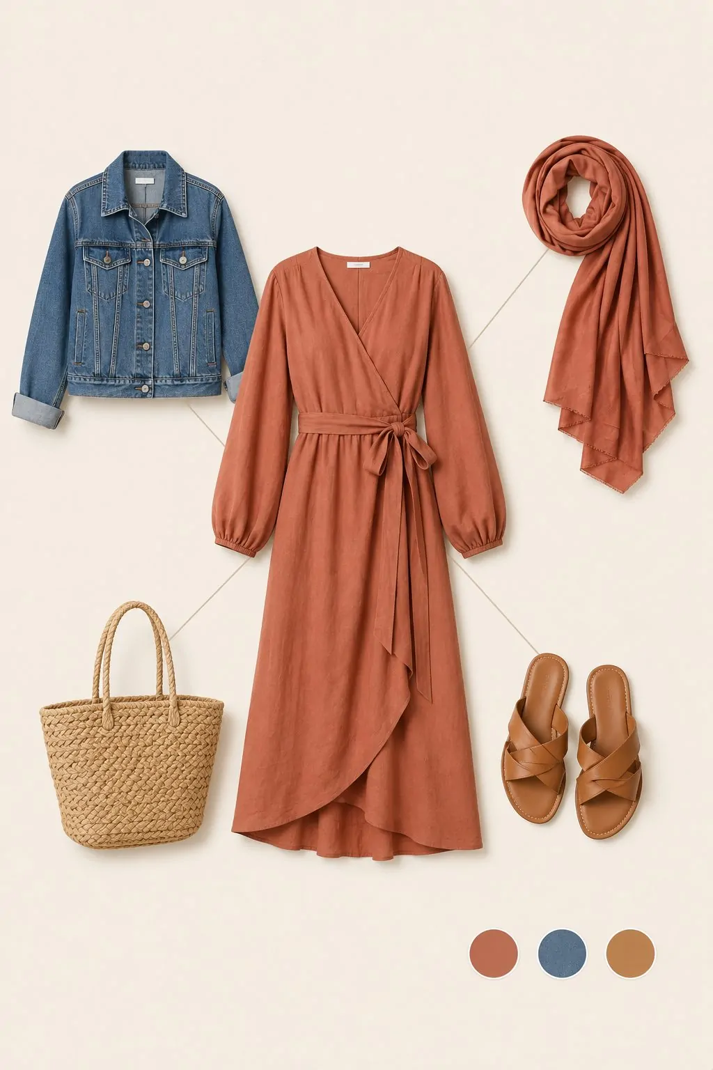 Wrap Dress With a Denim Jacket for a Weekend Market