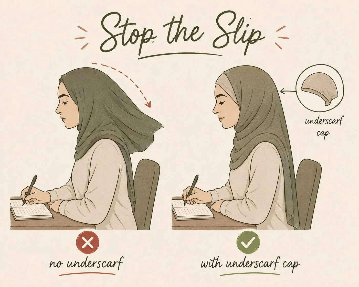 Use an Underscarf Cap to Stop Slipping During Long Lecture Sitting