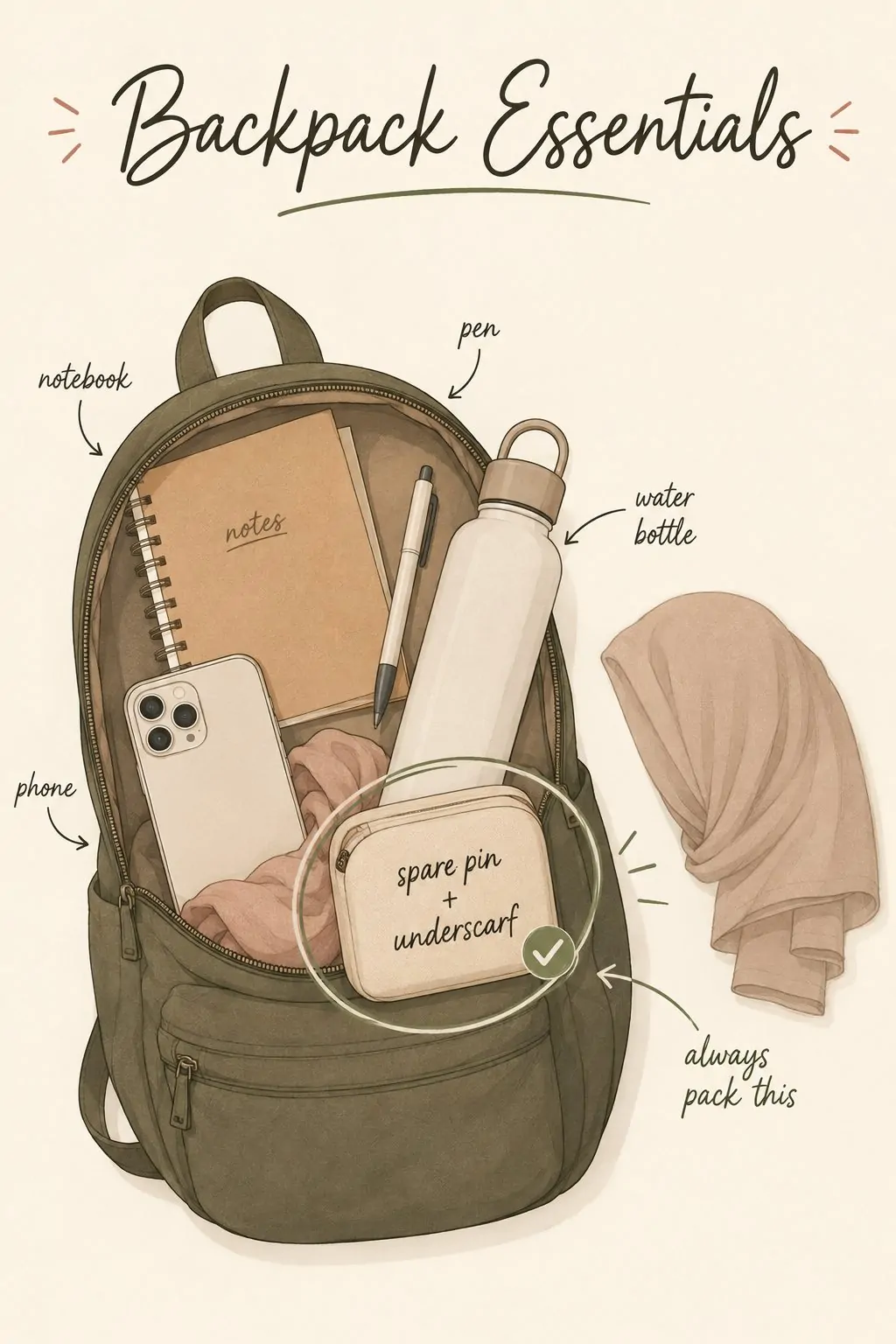 Keep a Spare Pin and Underscarf in Your Backpack at All Times