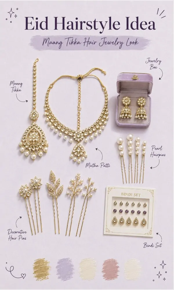 Maang Tikka Hair Jewelry Look - Eid Hairstyle Idea