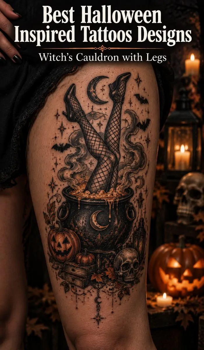 Witch's Cauldron with Legs tattoo