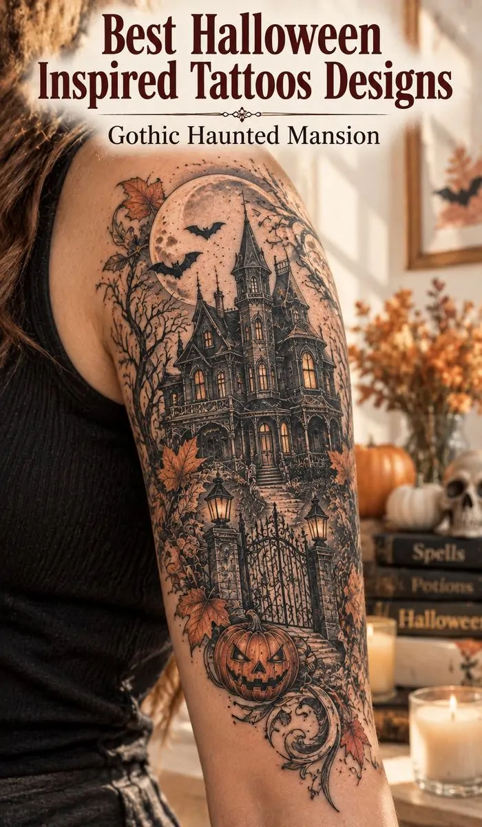 Gothic Haunted Mansion tattoo